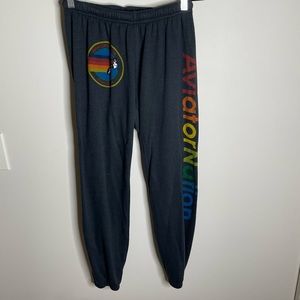 Aviator Nation Charcoal Grey Rainbow Font Sweatpants